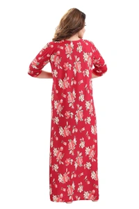 Sarina Square Neck Floral Girl's Print Soft And Silky Full Length Nighty I Nightdress I Nightwear - XL, Red