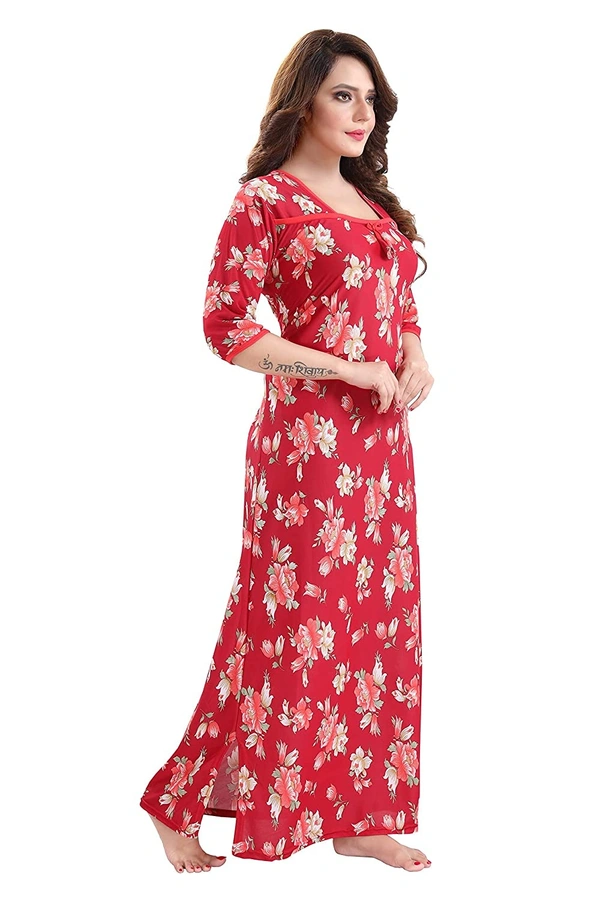 Sarina Square Neck Floral Girl's Print Soft And Silky Full Length Nighty I Nightdress I Nightwear - XL, Red