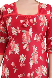 Sarina Square Neck Floral Girl's Print Soft And Silky Full Length Nighty I Nightdress I Nightwear - XL, Red