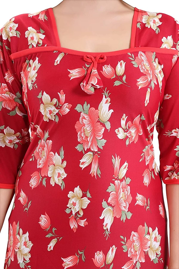 Sarina Square Neck Floral Girl's Print Soft And Silky Full Length Nighty I Nightdress I Nightwear - XL, Red