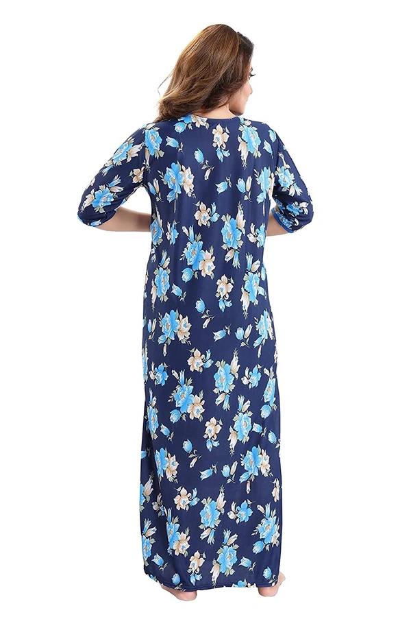 Sarina Square Neck Floral Girl's Print Soft And Silky Full Length Nighty I Nightdress I Nightwear - XL, Navy Blue