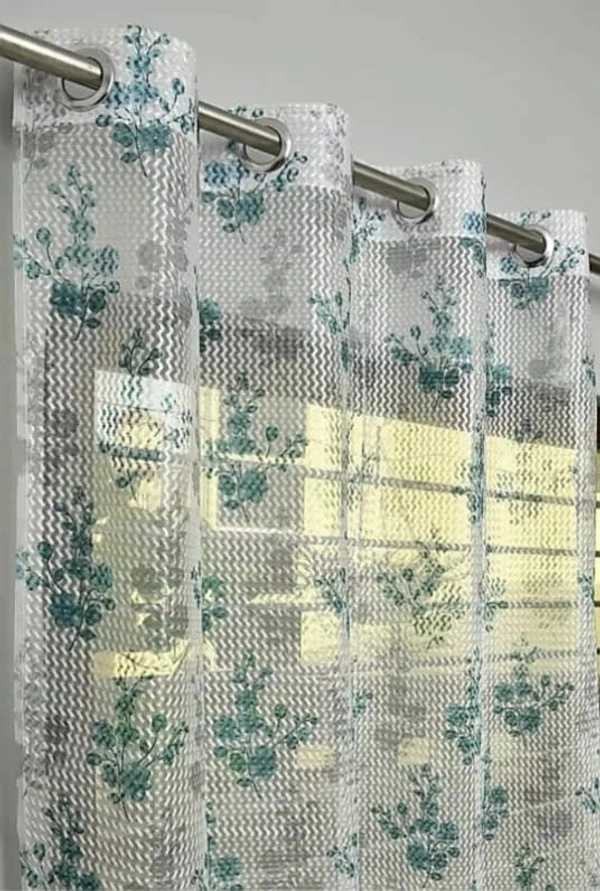 Floral Printed Net Fabric Door Curtains-GREEN - 7 Foot, Green