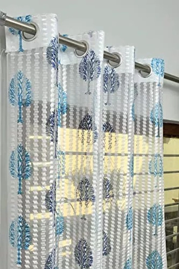 Floral Printed Net Fabric Door Curtains-BLUE - 5 Foot, Blue