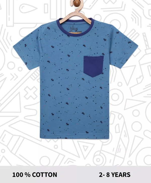 100% Cotton Half Sleeves Graphic Print T-Shirts for Boys - 5-6 Years(26), Multicolor