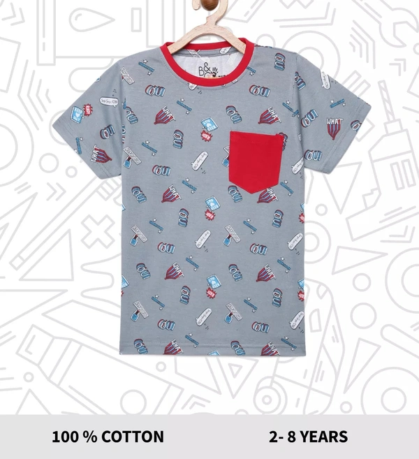 100% Cotton Half Sleeves Graphic Print T-Shirts for Boys - 3-4 Years(22), Multicolor