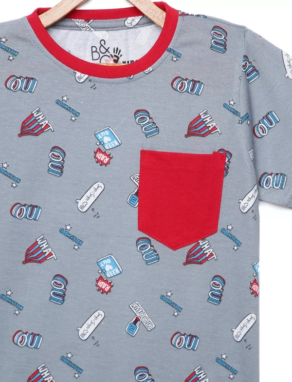 100% Cotton Half Sleeves Graphic Print T-Shirts for Boys - 3-4 Years(22), Multicolor