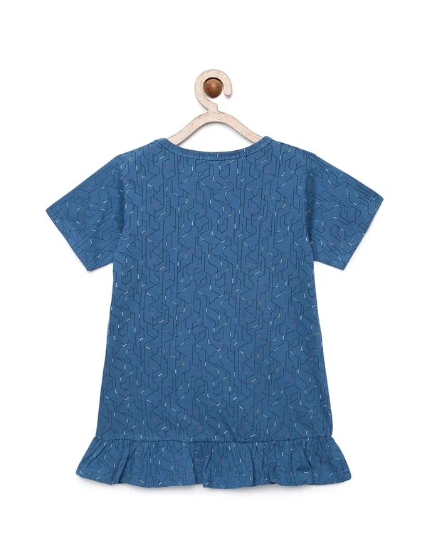 100% Cotton Half Sleeves Graphic Print T-Shirts For Girls - 5-6 Years(26), Blue