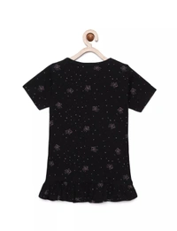 100% Cotton Half Sleeves Graphic Print T-Shirts For Girls - 3-4 Years(22), Black
