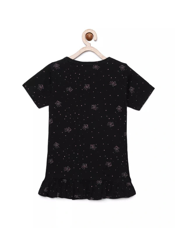 100% Cotton Half Sleeves Graphic Print T-Shirts For Girls - 3-4 Years(22), Black