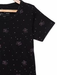 100% Cotton Half Sleeves Graphic Print T-Shirts For Girls - 3-4 Years(22), Black