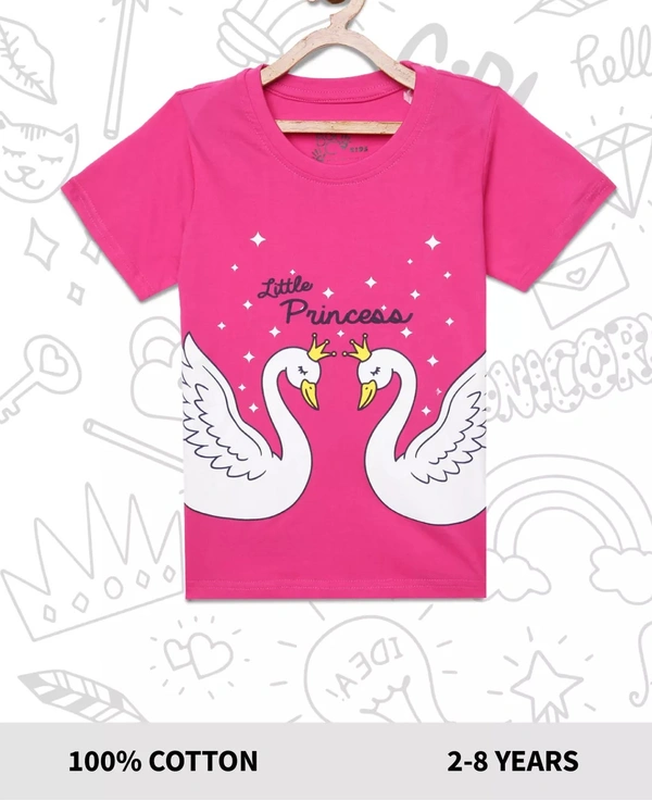 100% Cotton Half Sleeves Graphic Print T-Shirts For Girls-Little Princess - 4-5 Years(24), Pink
