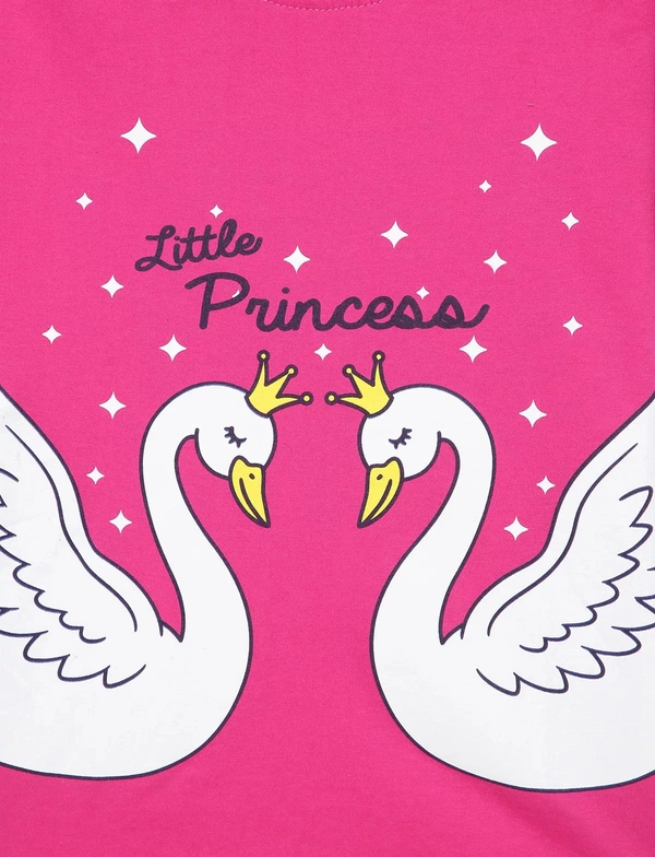 100% Cotton Half Sleeves Graphic Print T-Shirts For Girls-Little Princess - 4-5 Years(24), Pink