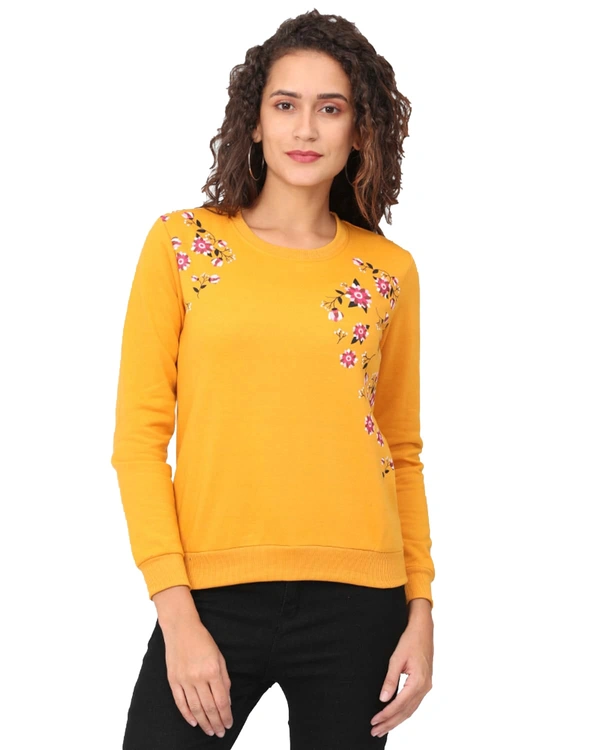 Polyester Full Sleeves Round Neck Graphic Sweatshirt For Women - L, Mustard
