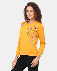 Polyester Full Sleeves Round Neck Graphic Sweatshirt For Women - L, Mustard