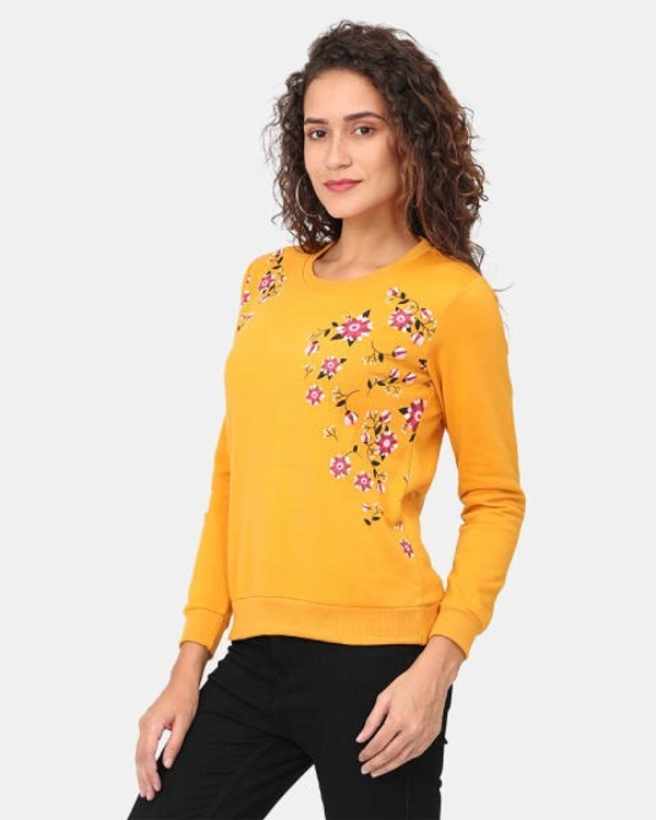 Polyester Full Sleeves Round Neck Graphic Sweatshirt For Women - L, Mustard