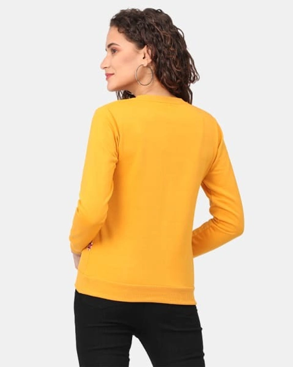 Polyester Full Sleeves Round Neck Graphic Sweatshirt For Women - L, Mustard