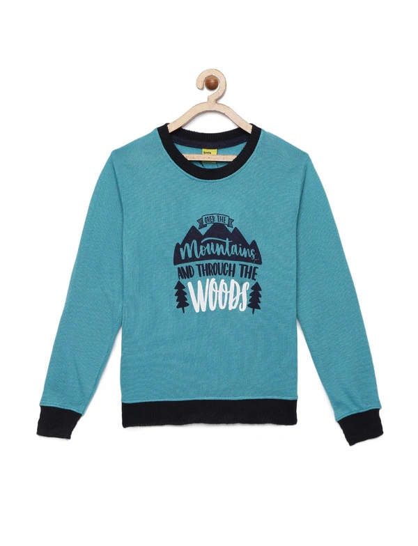 Knit Sweater With Front Graphic And Contrast Neckline For Boys - 11-12 Years(34), Teal