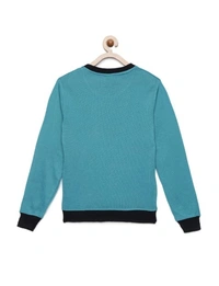 Knit Sweater With Front Graphic And Contrast Neckline For Boys - 11-12 Years(34), Teal
