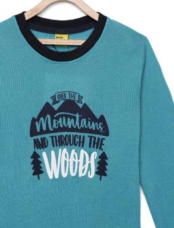 Knit Sweater With Front Graphic And Contrast Neckline For Boys - 11-12 Years(34), Teal