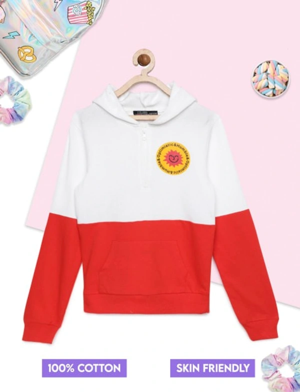 Premium Quality Kids Unisex Red/White Hooded Sweatshirt - 9-10 Years(32), Multicolor