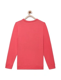 Kids Girls 8-14 Years Peach Full Sleeves Crew Neck Poly Sweatshirt with Life is a Party Chest Graphic Detail - 13-14 Years(36), Peach