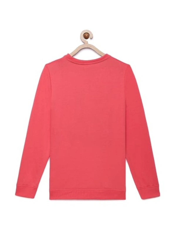 Kids Girls 8-14 Years Peach Full Sleeves Crew Neck Poly Sweatshirt with Life is a Party Chest Graphic Detail - 13-14 Years(36), Peach