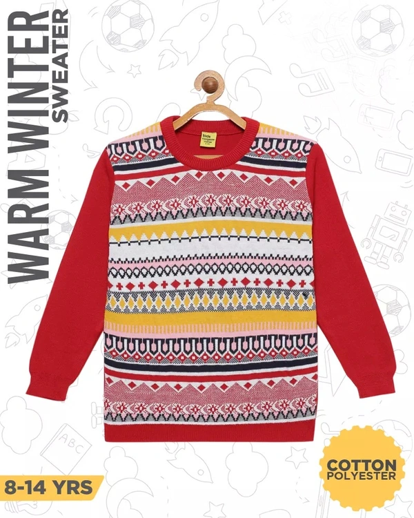 Jacquard Print Sweater / Winterwear For Girls - RED - 9-10 Years(32), Red