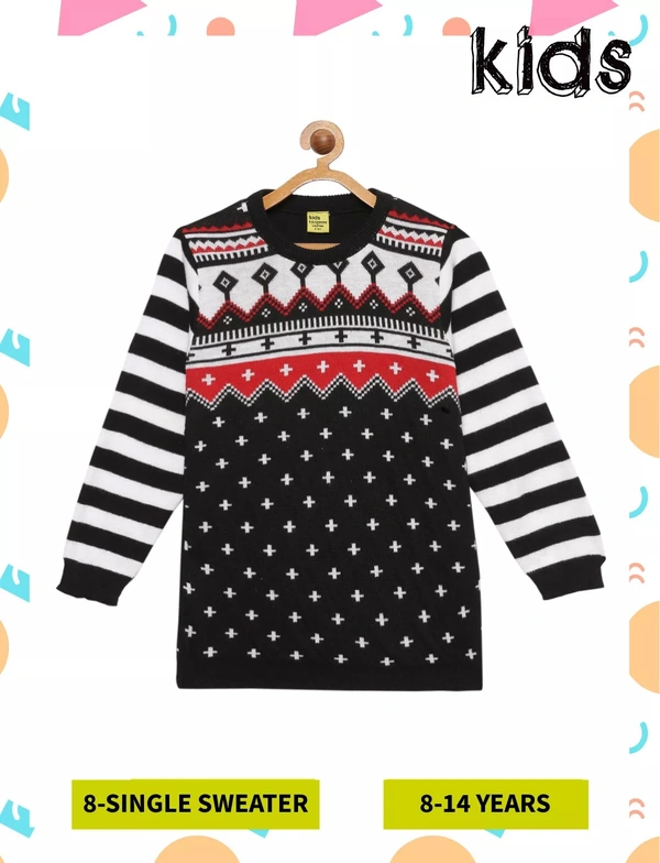 Jacquard Print Winter Wear/Sweater For Girls-BLACK - 9-10 Years(32), Black