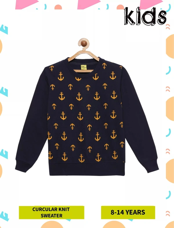 Anchor Print Sweater For Boys -NAVY - 8-9 Years(30), Navy Blue