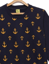 Anchor Print Sweater For Boys -NAVY - 8-9 Years(30), Navy Blue