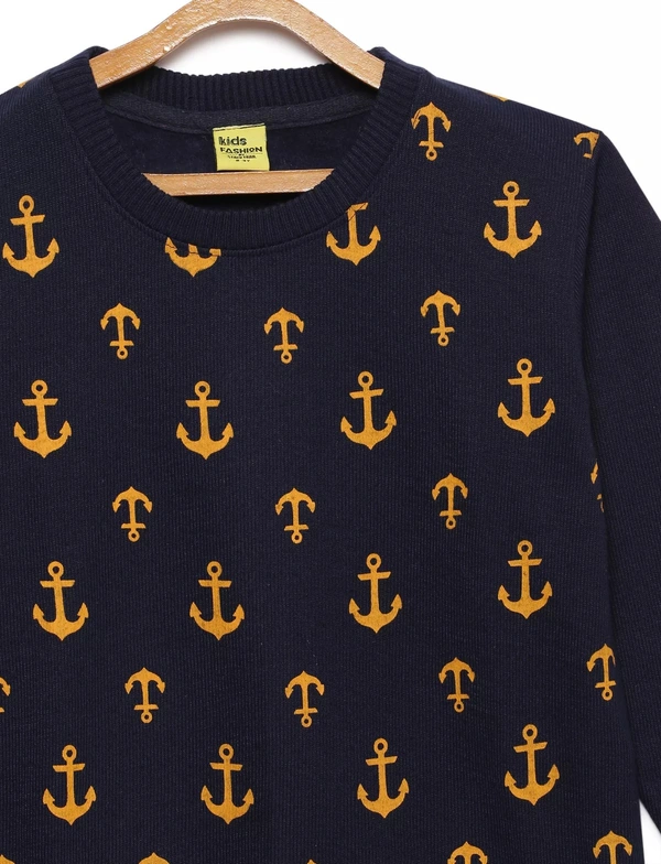 Anchor Print Sweater For Boys -NAVY - 8-9 Years(30), Navy Blue