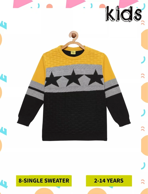 8 Single Poly Full Sleeves Regular Print Sweater For Boys - 4-5 Years(24), Mustard