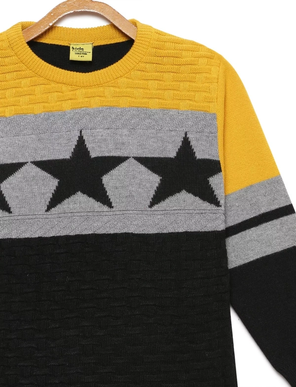 8 Single Poly Full Sleeves Regular Print Sweater For Boys - 4-5 Years(24), Mustard