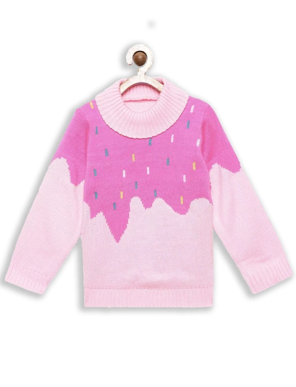 Beautiful Pink Color Acrylic Regular Print Fully Closed Full Sleeves Winter Wear / Sweater For Girls - 3-4 Years(22), Pink