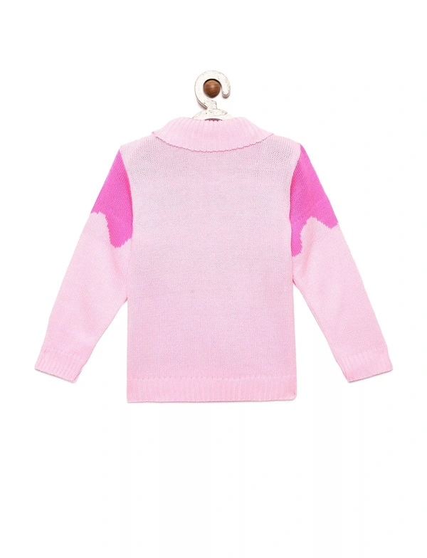Beautiful Pink Color Acrylic Regular Print Fully Closed Full Sleeves Winter Wear / Sweater For Girls - 3-4 Years(22), Pink