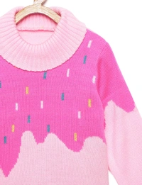 Beautiful Pink Color Acrylic Regular Print Fully Closed Full Sleeves Winter Wear / Sweater For Girls - 3-4 Years(22), Pink