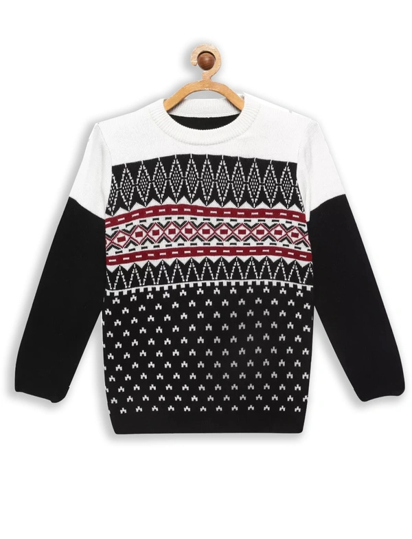 Acrylic Regular Print Fully Closed Full Sleeves Winter Wear / Sweater For Kids - Boys - 9-10 Years(32), Off White