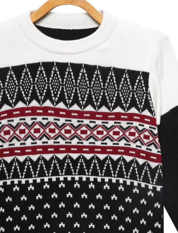 Acrylic Regular Print Fully Closed Full Sleeves Winter Wear / Sweater For Kids - Boys - 9-10 Years(32), Off White