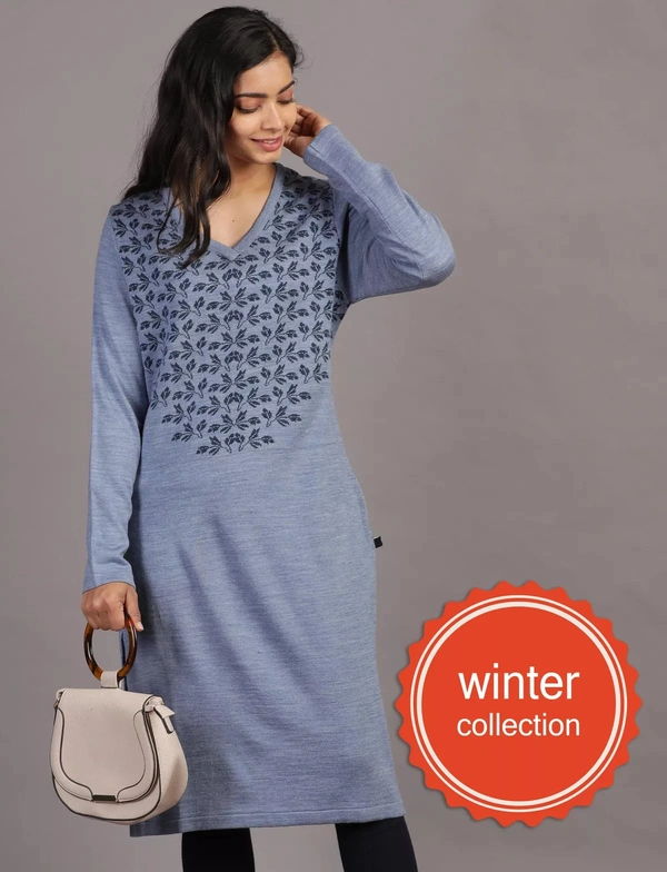 Winter Wear Acrylic Acro Wool Knee Length Straight Kurti For Women-Winter Collection -BLUE (Size - M/L And XL/XXL) - XL/2XL, Blue