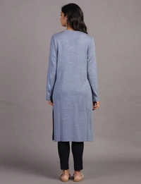 Winter Wear Acrylic Acro Wool Knee Length Straight Kurti For Women-Winter Collection -BLUE (Size - M/L And XL/XXL) - XL/2XL, Blue