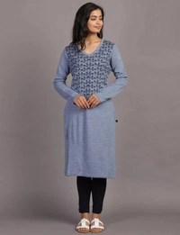 Winter Wear Acrylic Acro Wool Knee Length Straight Kurti For Women-Winter Collection -BLUE (Size - M/L And XL/XXL) - XL/2XL, Blue