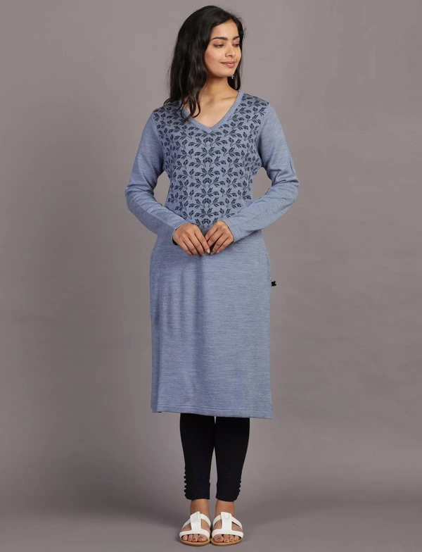 Winter Wear Acrylic Acro Wool Knee Length Straight Kurti For Women-Winter Collection -BLUE (Size - M/L And XL/XXL) - XL/2XL, Blue