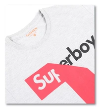 Cotton Rich Round Neck Graphic Print T-Shirt Men- SUPER BOY - Medium(M), Grey Melange