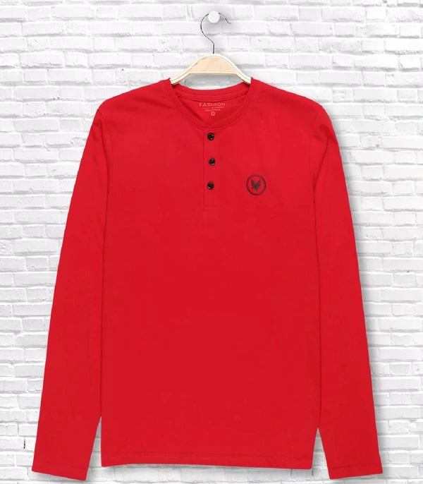 Cotton Rich Henley Neck Logo Print T-Shirt for Men - RED - Medium (M), Red