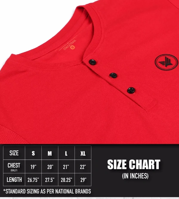 Cotton Rich Henley Neck Logo Print T-Shirt for Men - RED - Medium (M), Red
