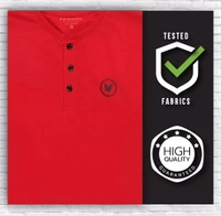 Cotton Rich Henley Neck Logo Print T-Shirt for Men - RED - Medium (M), Red