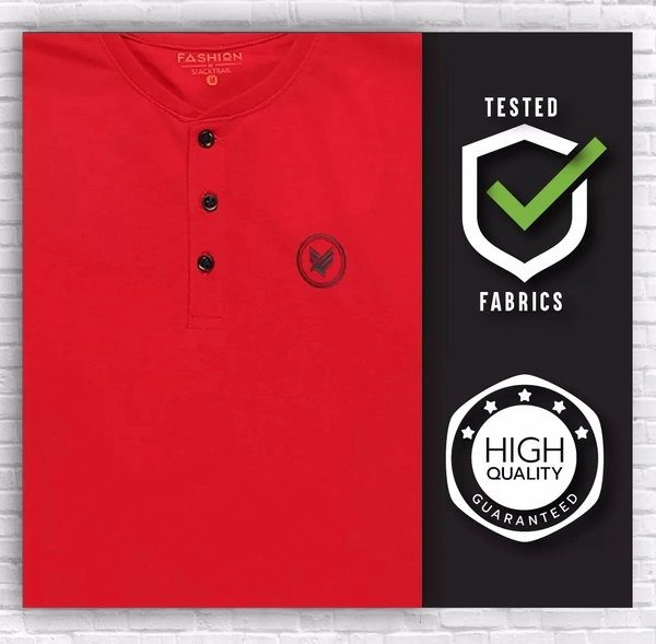 Cotton Rich Henley Neck Logo Print T-Shirt for Men - RED - Medium (M), Red
