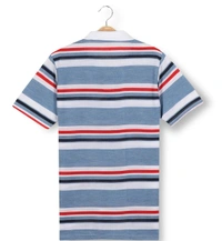 Blend Fabric Collar Neck Striped T-Shirt Men-Turquoish And White - Medium (M), Turquoish