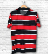 Cotton Rich Collar Neck Striped T-Shirt Men-Black And Red - Medium (M), Red & Black