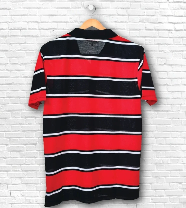 Cotton Rich Collar Neck Striped T-Shirt Men-Black And Red - Medium (M), Red & Black